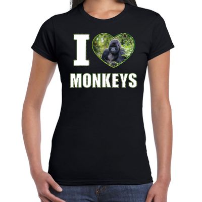 I love monkeys t-shirt met dieren foto van een Gorilla aap zwart voor dames I love monkeys t-shirt met dieren foto van een Gorilla aap zwart voor dames