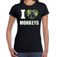 I love monkeys t-shirt met dieren foto van een Gorilla aap zwart voor dames