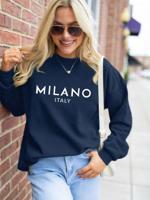 Bon&Bon Milano Rhinestone Sweatshirt | Black Long Sleeve Pullover Navy Blue / M