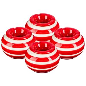 Terras asbak/stormasbak - 4x - rond - keramiek - 12 x 8 cm - rood/wit - Buiten asbakken