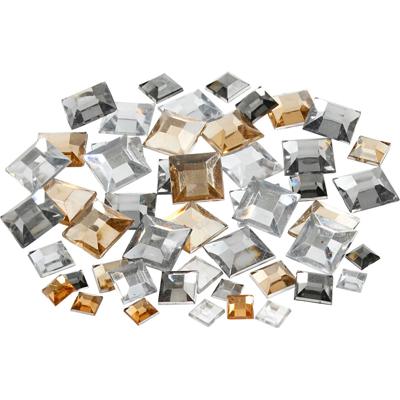 Creativ Company Strasstenen, vierkant, afm 6+9+12 mm, gouden glans, 360 stuk/ 1 doos