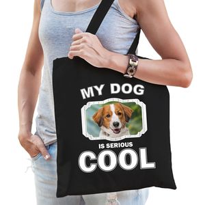 Katoenen tasje my dog is serious cool zwart - Kooiker honden cadeau tas   -