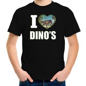 I love dino's t-shirt met dieren foto van een dino zwart voor kinderen