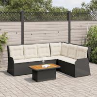5-delige Loungeset met kussens poly rattan zwart