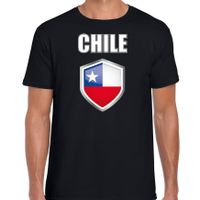 Chili landen supporter t-shirt met Chileense vlag schild zwart heren