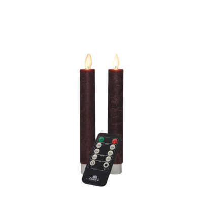 Dinerkaars wax led bewegende vlam op batterij met afstandsbediening 2 stuks h18 cm bordeaux - Annas collection