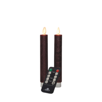 Dinerkaars wax led bewegende vlam op batterij met afstandsbediening 2 stuks h18 cm bordeaux - Annas collection