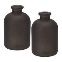 DK Design Bloemenvaas fles model - 2x - helder gekleurd glas - mat zwart - D11 x H17 cm - Vazen - thumbnail