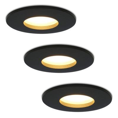 Set van 3 Porto - LED Inbouwspots - 4 Watt 345 lumen - 2700K Warm wit - GU10 - Dimbaar - Rond - IP44 voor badkamer, buiten en binnen - Zwart