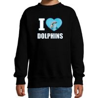 I love dolphins sweater / trui met dieren foto van een dolfijn zwart voor kinderen