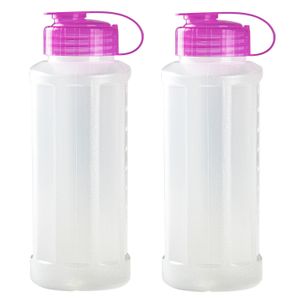2x stuks kunststof waterflessen 1100 ml transparant met dop roze