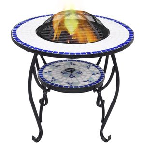 VidaXL Vuurtafel mozaïek 68 cm keramiek blauw en wit