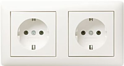 Dubbele stopcontact Gira wandcontactdoos met randaarde en kinderbeveiliging zuiverwit glanzend