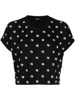 Balmain t-shirt en coton à ornements en cristal - Noir