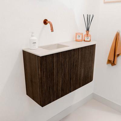 Toiletmeubel Mondiaz Joya Dlux | 71.6 cm | Meubelkleur Walnut | Faye wastafel Meli Wasbak Links | Zonder kraangat(en)