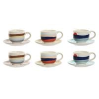 Set van 6 kopjes met schotel Home ESPRIT Geel Blauw Groen Lila Metaal Dolomite 180 ml