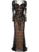 Zuhair Murad robe longue brodée de sequins à fleurs en dentelle - Noir