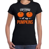 Stop staring at my pumpkins halloween verkleed t-shirt zwart voor dames - thumbnail