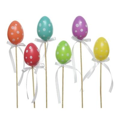 Decoris Paaseieren op stokje - 18x - diverse kleuren - 30 cm - kunststof - paasdecoratie