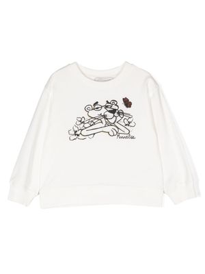 Monnalisa sweat à broderies Pink Panther - Blanc