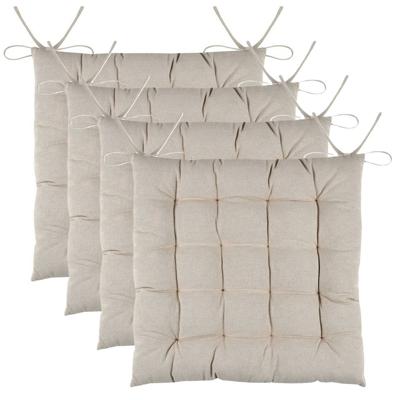 Stof Textile stoelkussens DUO - 4x - beige - 38 x 38 x 3.5 cm - touwtjes sluiting