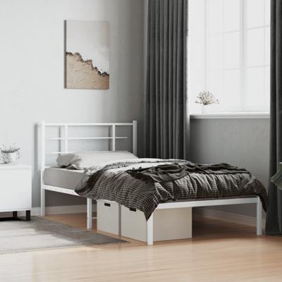 Bedframe met hoofdbord metaal wit 100x200 cm