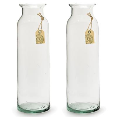 Bellatio design Vaas - Set van 2x stuks - transparant - 9x30cm - Gerecycled glas - Melkbus