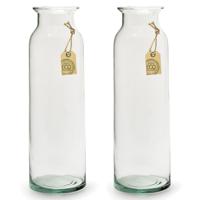 Bellatio design Vaas - Set van 2x stuks - transparant - 9x30cm - Gerecycled glas - Melkbus