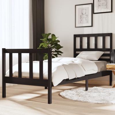 Bedframe massief hout zwart 75x190 cm
