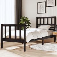 Bedframe massief hout zwart 75x190 cm