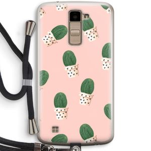 Cactusprint roze: LG K10 (2016) Transparant Hoesje met koord