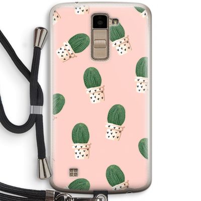 Cactusprint roze: LG K10 (2016) Transparant Hoesje met koord