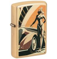 Zippo Aansteker Vintage Auto En Vrouw - Goud