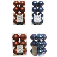 Kerstversiering kunststof kerstballen mix donkerblauw/terra bruin 4 en 6 cm pakket van 80x stuks