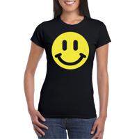 Verkleed T-shirt voor dames - Smile Emoticon - zwart - carnaval/foute party - feestkleding