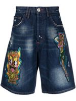 Philipp Plein bermuda en jean à détail de patch - Bleu - thumbnail