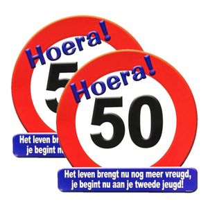 2x stuks hulde stopbord 50 jaar verjaardag cadeau/decoratie