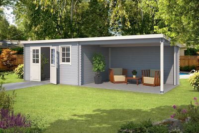 Outdoor Life Aida Blokhut 780x295 cm 28 mm vuren Platinum Grey-Wit gecoat- Lessenaarsdak- - Outdoor Life Outdoor Life Aida Blokhut 780x295 cm 28 mm vuren Platinum Grey-Wit gecoat- Lessenaarsdak- - Outdoor Life