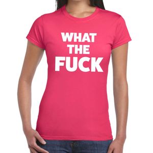 What the Fuck tekst t-shirt roze dames