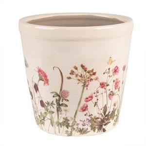 Clayre & Eef Bloempot Ø 14x13 cm Roze Beige Keramiek Bloemen Bloempot