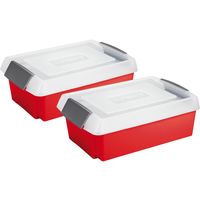 Sunware 2x opslagbox kunststof 30 liter rood 59 x 39 x 17 cm met extra hoge deksel - thumbnail