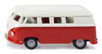 Siku VW T1 bus speelgoedauto 1:50 metaal/kunststof rood/wit deuren kunnen open trekhaak detailgetrouwe wielen - thumbnail