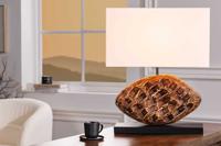 Design tafellamp REEF 50cm massief acaciahout handgemaakte katoenen kap wit - 43929