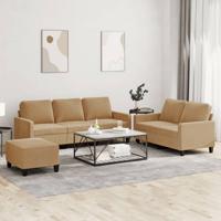 3-delige Loungeset met kussens fluweel bruin