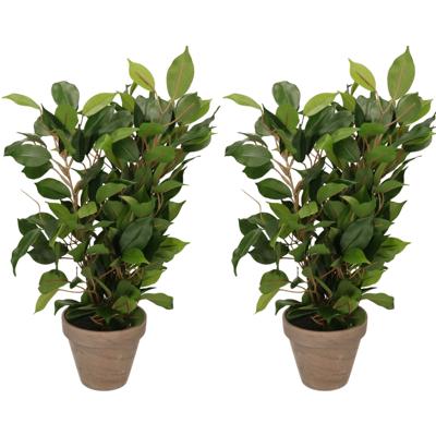 Mica Decorations groene ficus kunstplant - 2x - 40 cm - Kunstplanten - binnenplanten