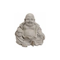 Happy boeddha beeldje - kunststeen - lichtgrijs - 32 x 35 cm - binnen/buiten - Beeldjes