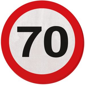 20x Zeventig/70 jaar feest servetten verkeersbord 33 cm rond verjaardag/jubileum   -