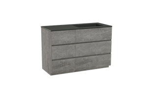 Storke Edge staand badmeubel 120 x 52 cm beton donkergrijs met Scuro asymmetrisch rechtse wastafel in kwarts mat zwart