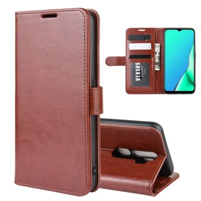 Voor OPPO A9 (2020) R64 textuur één fold horizontale Flip lederen draagtas met houder & kaartsleuven & portemonnee (bruin)