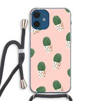 Cactusprint roze: iPhone 12 Transparant Hoesje met koord